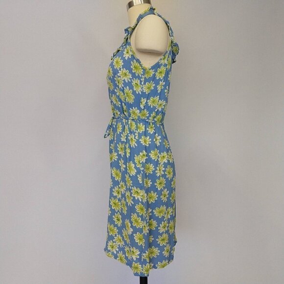 Vintage 90s Floral Print Dress Size S Blue Daisy Ruffle Rayon Grunge 1990s - Picture 8 of 8
